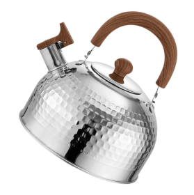 PS2025A3L Silver European-Style Kettle with Gas Burner Alert. Boils in 8-10 minutes with 0.35mm-thick body. 3L capacity compatible with induction