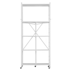 5-Tier Foldable Storage Shelf, 32W x 14D x 72H Inch Folding Metal Rack Shelving Unit, No Assembly Organizer Shelf with 5 Wheels & 4 Hooks for Pan