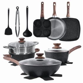 17 Pcs Non-Stick Pots and Pans, Non-toxic Kitchen Cooking Set with Stay-Cool Handles, Black