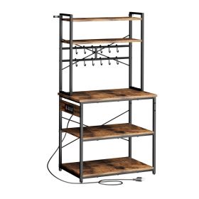 Kitchen Bakers Rack, 5 ft Power Cable Bakers Rack with Power Outlet, Kitchen Stand with X-Shaped Support Bar, 12 S-Shaped Hooks