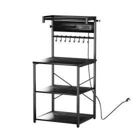 Kitchen Bakers Rack, 4.6ft Power Cable Bakers Rack with Power Outlet, Kitchen Stand with X-Shaped Support Bar, 8 S-Shaped Hooks