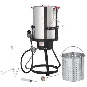 Turkey Deep Fryer, 30-qt Turkey Fryer Boiler Steamer Cooker Set, Outdoor Aluminum Seafood Frying Pot, 54,000 BTU Burner Propane Gas Boiler
